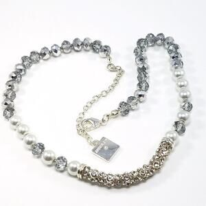 Anne Klein Crystal Rhinestone Beaded Necklace, Faux Pearls, 19 1/2 Inches